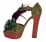 Dolce & Gabbana Green Leather Crystal Platform Sandal Women's Shoes