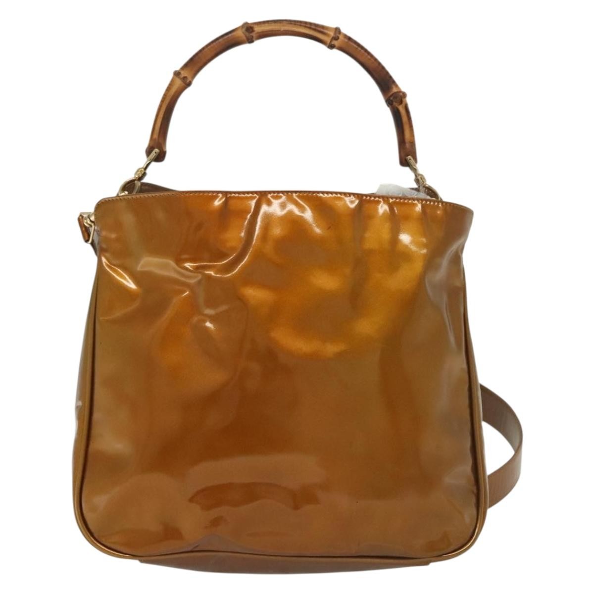 Gucci Vintage Bamboo Handle Bag Patent Leather Gold Patent_Leather Handbag (Pre-Owned)