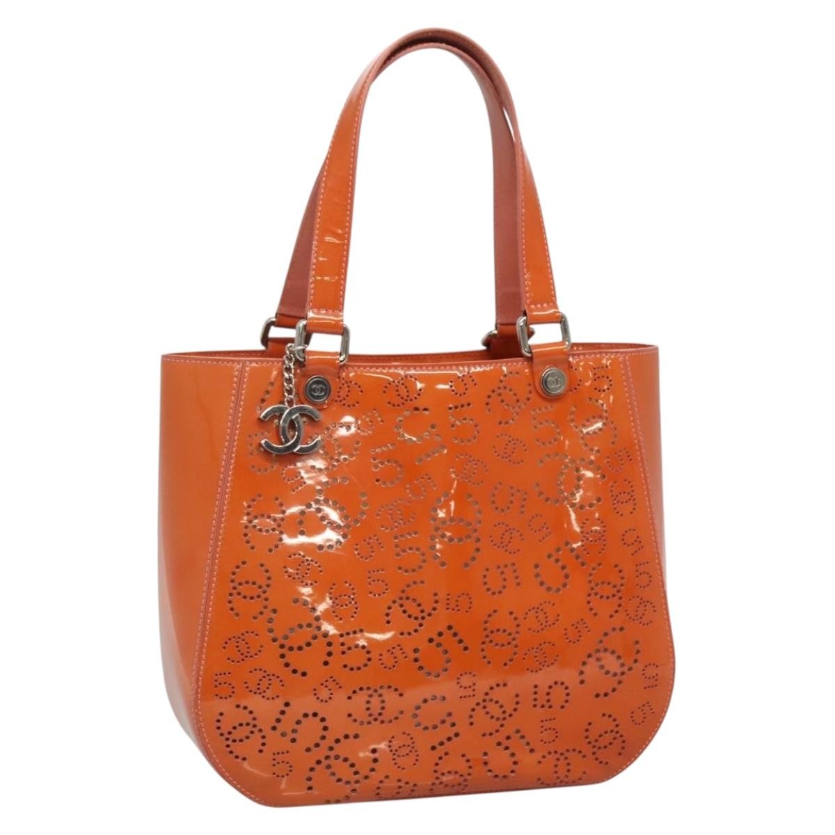 Chanel Cc No.5 Shopping Tote Perforated Patent Orange Patent_Leather Tote Bag Bag (Pre-Owned)