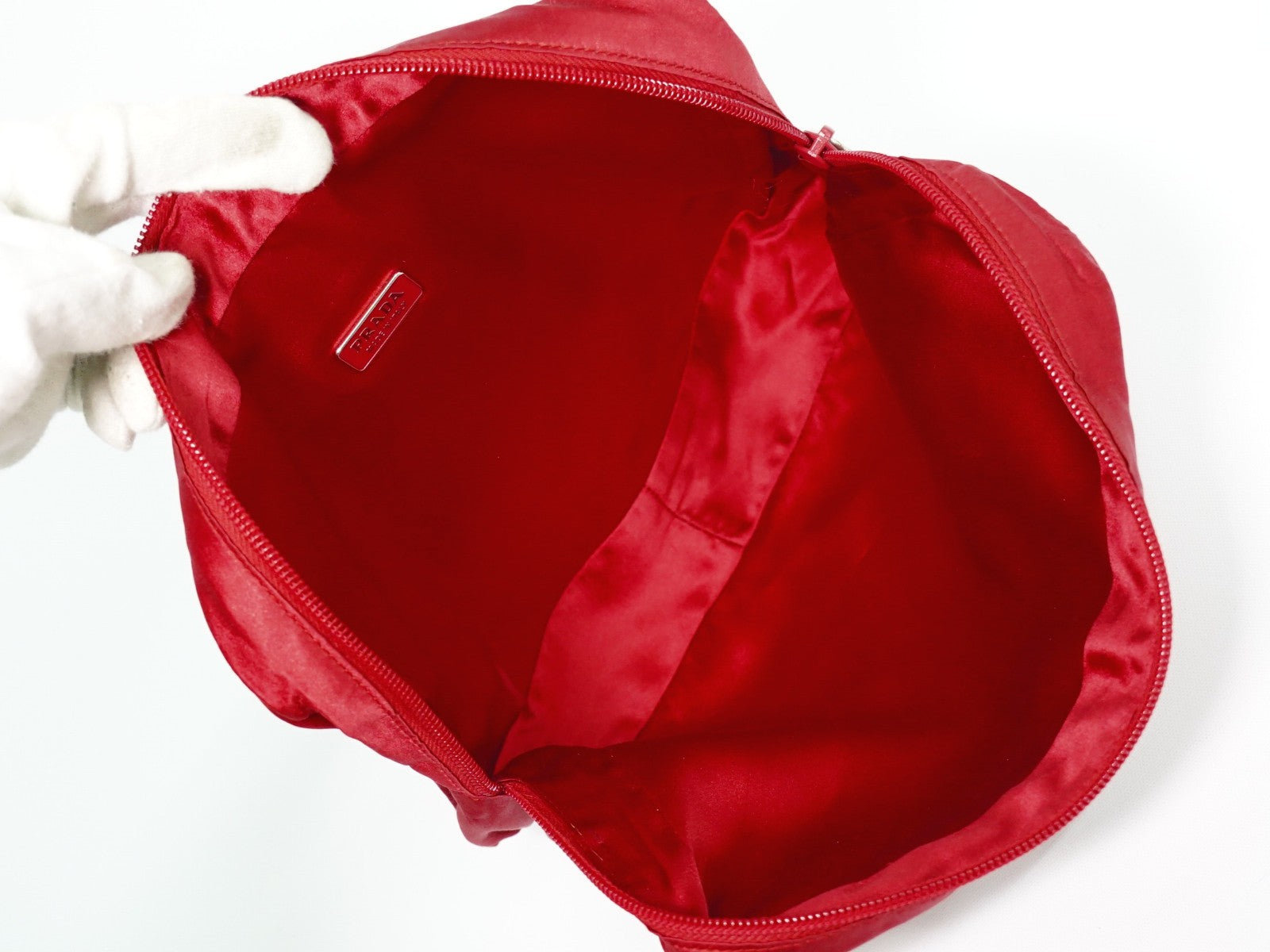 Prada Zip Around Toiletry Bag Silk Red Satin Clutche & Pouche Bag (Pre-Owned)