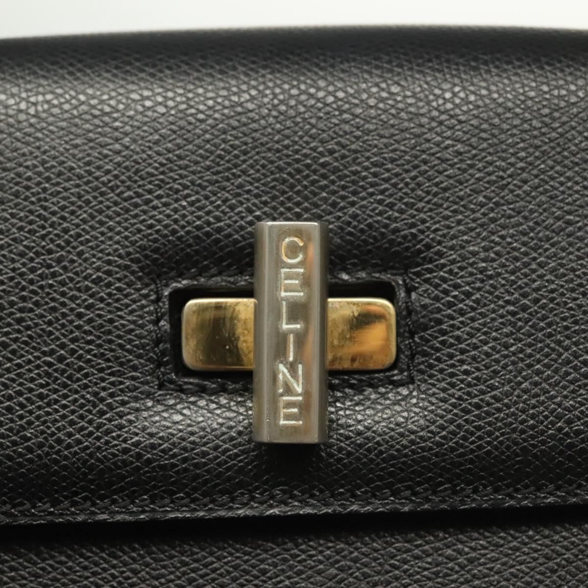 Celine Vintage Convertible Turnlock Top Handle Bag Leather Black Leather Bag (Pre-Owned)