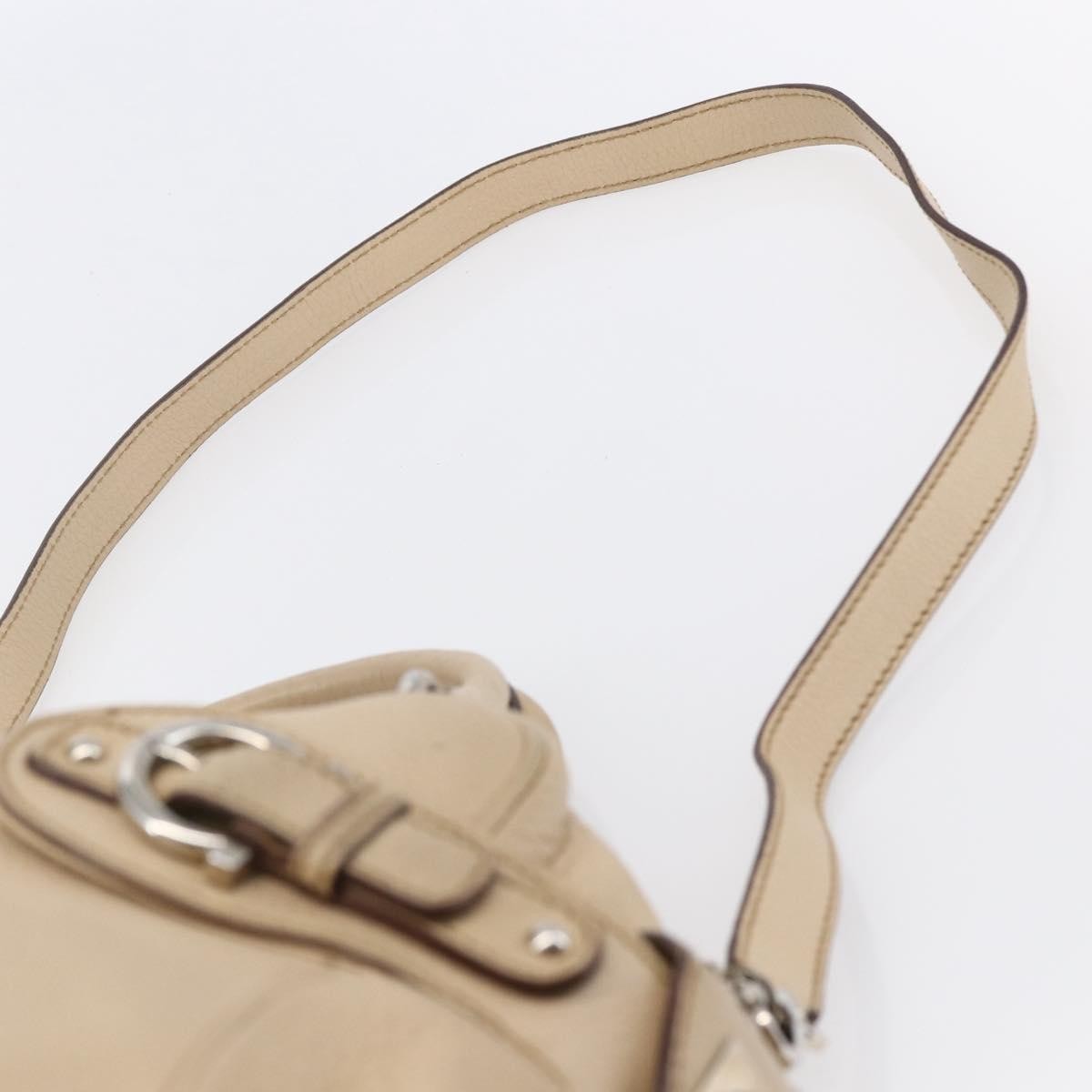 Salvatore Ferragamo Gancini Handbag Leather Beige Leather Shoulder Bag Bag (Pre-Owned)