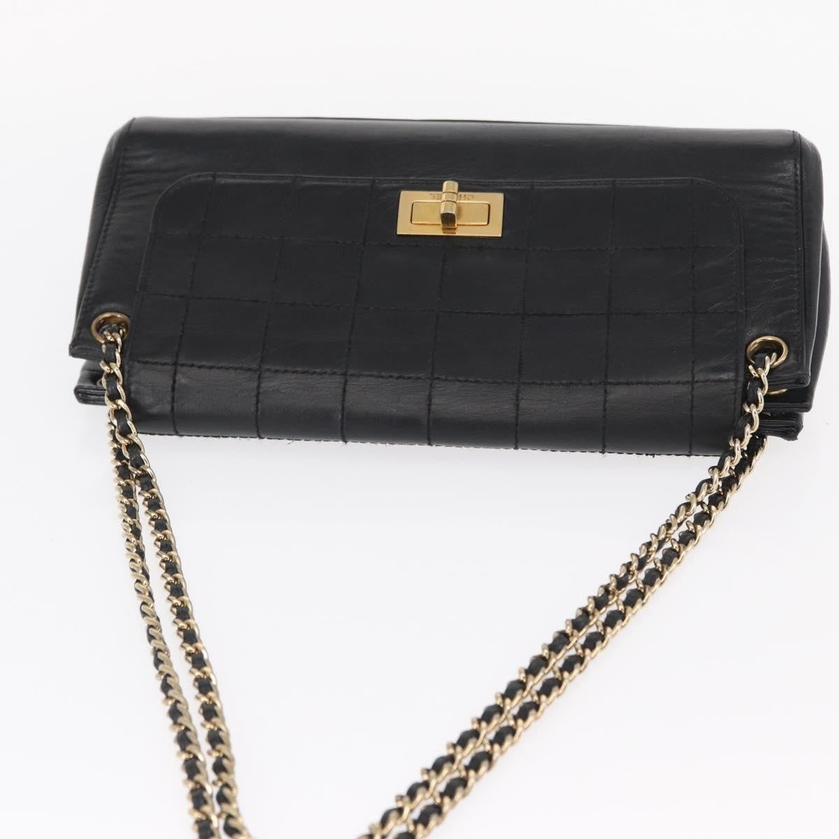 Chanel Chocolate Bar Accordion Reissue Flap Bag Quilted Lambskin Black Leather Shoulder Bag Bag (Pre-Owned)
