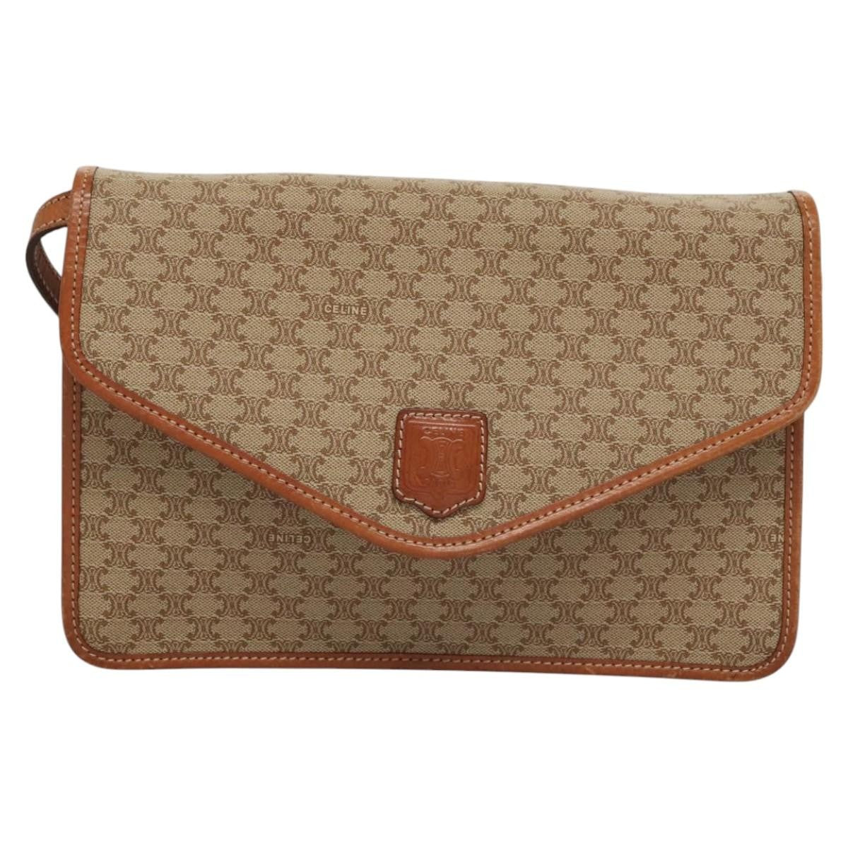 Celine Vintage Macadam Shoulder Bag Canvas And Leather Beige Canvas Shoulder Bag Bag (Pre-Owned)