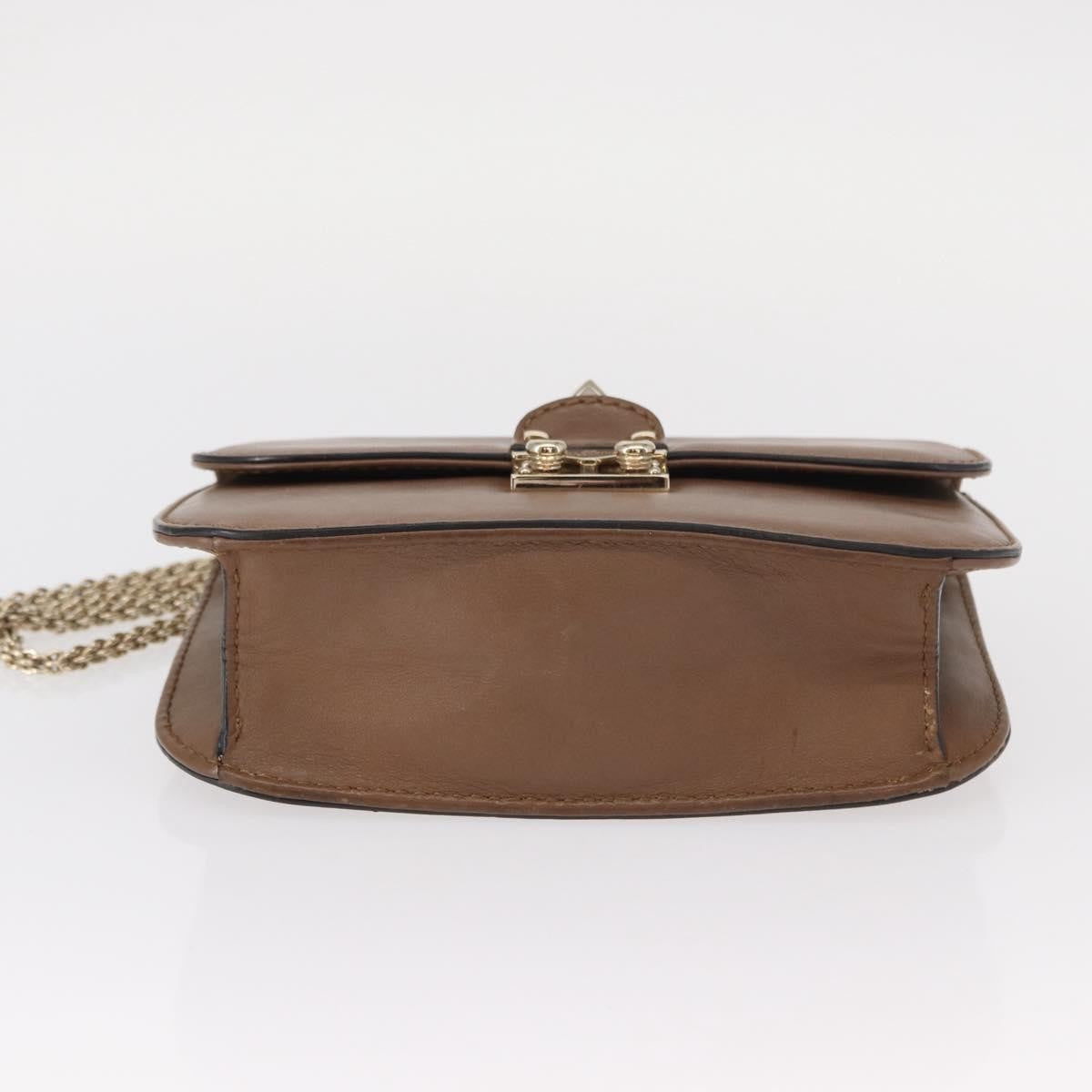 Valentino Garavani Rolling Rockstud Glam Lock Shoulder Bag Leather Brown Leather Shoulder Bag Bag (Pre-Owned)