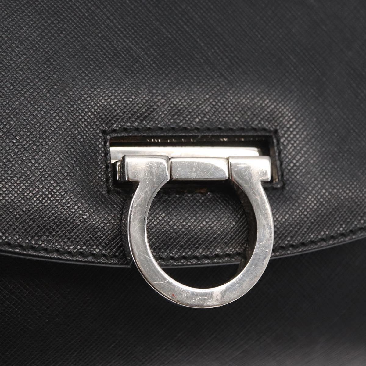 Salvatore Ferragamo Gancini Shoulder Bag Leather Black Leather Shoulder Bag Bag (Pre-Owned)