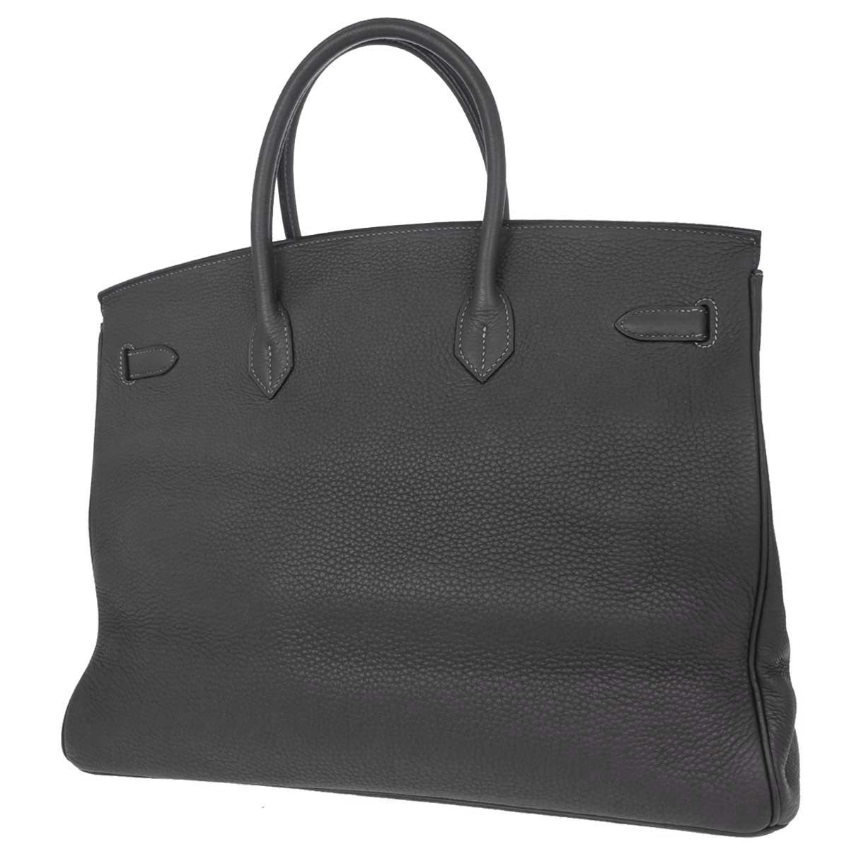 Hermes Birkin Handbag Grey Clemence With Palladium Hardware Gray Leather Handbag (Pre-Owned)