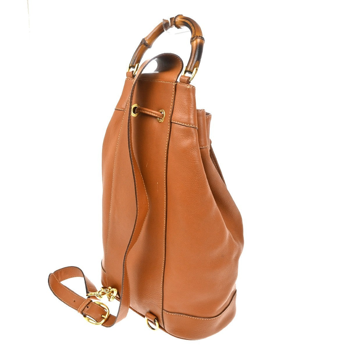 Gucci Vintage Bamboo Sling Backpack Leather Brown Leather Backpack Bag (Pre-Owned)