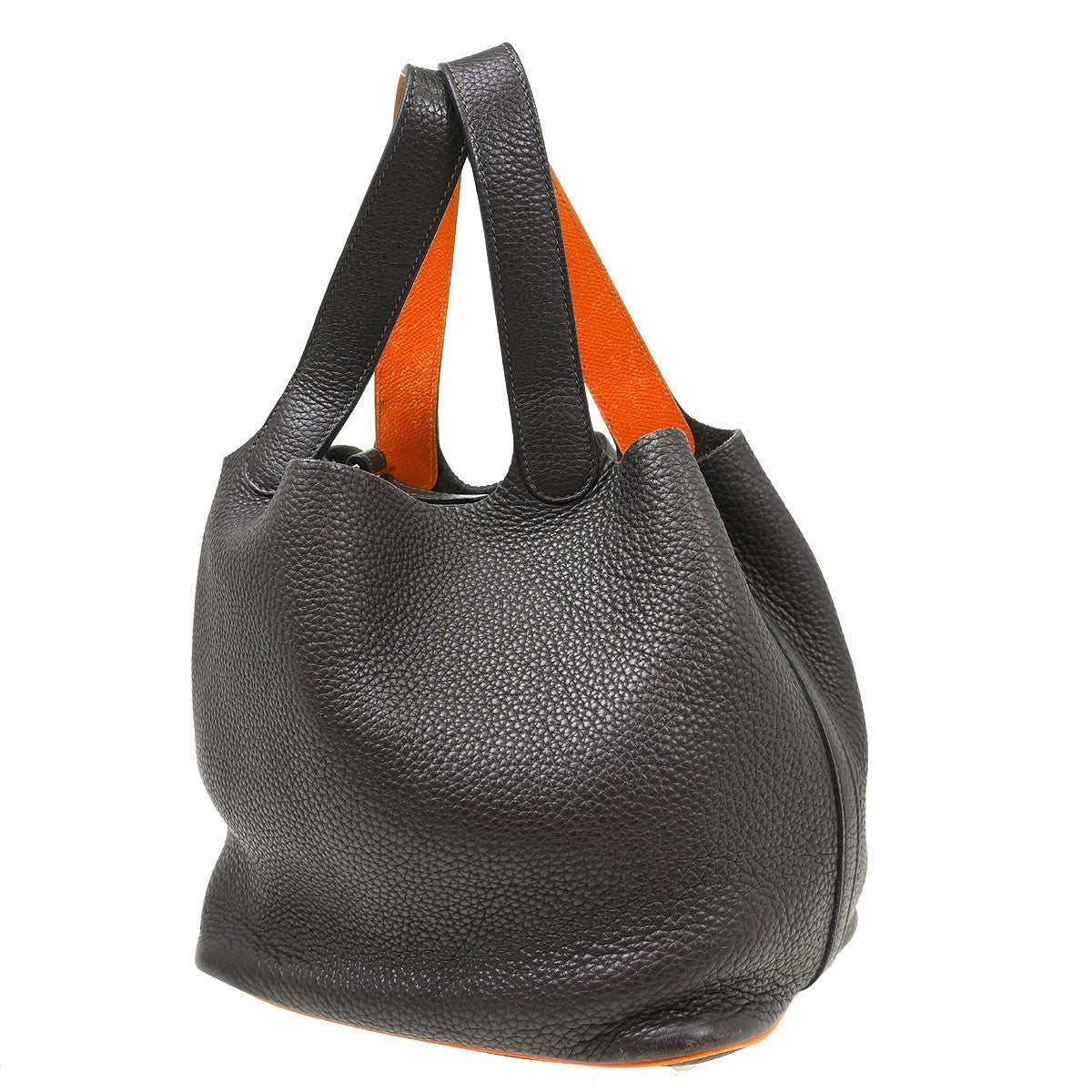 Hermes Picotin Bag Clemence Brown Leather Handbag (Pre-Owned)