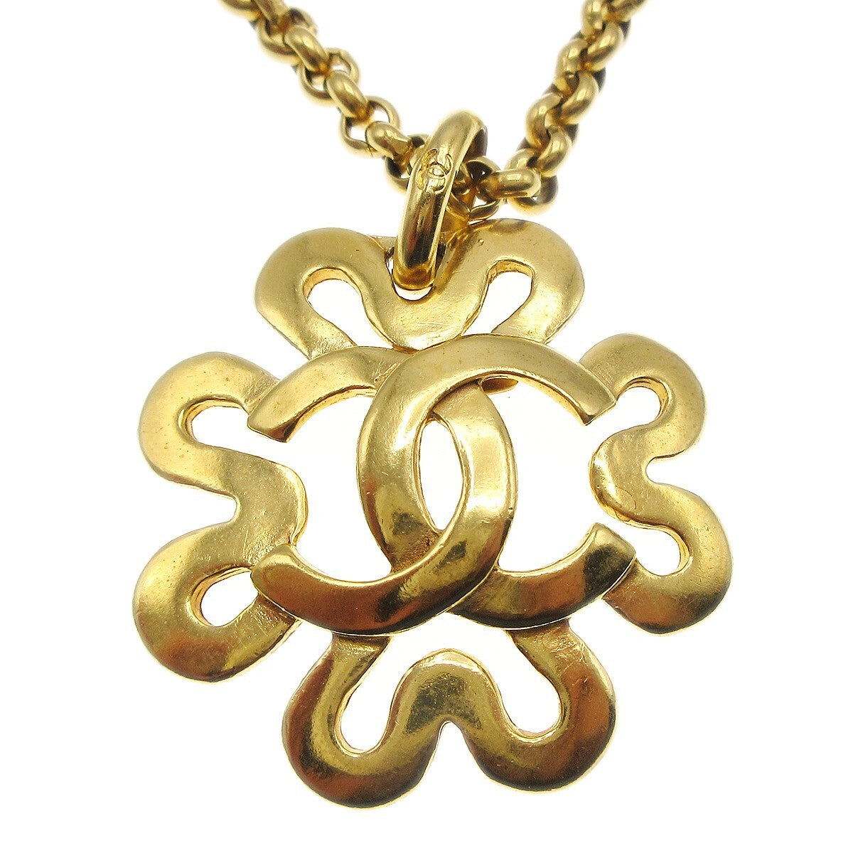 Chanel Cc Flower Pendant Necklace Metal Gold Gold_Plated Necklace Jewelry (Pre-Owned)