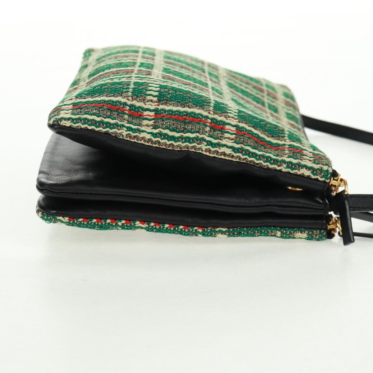 Celine Trio Crossbody Bag Tweed Green Tweed Shoulder Bag Bag (Pre-Owned)