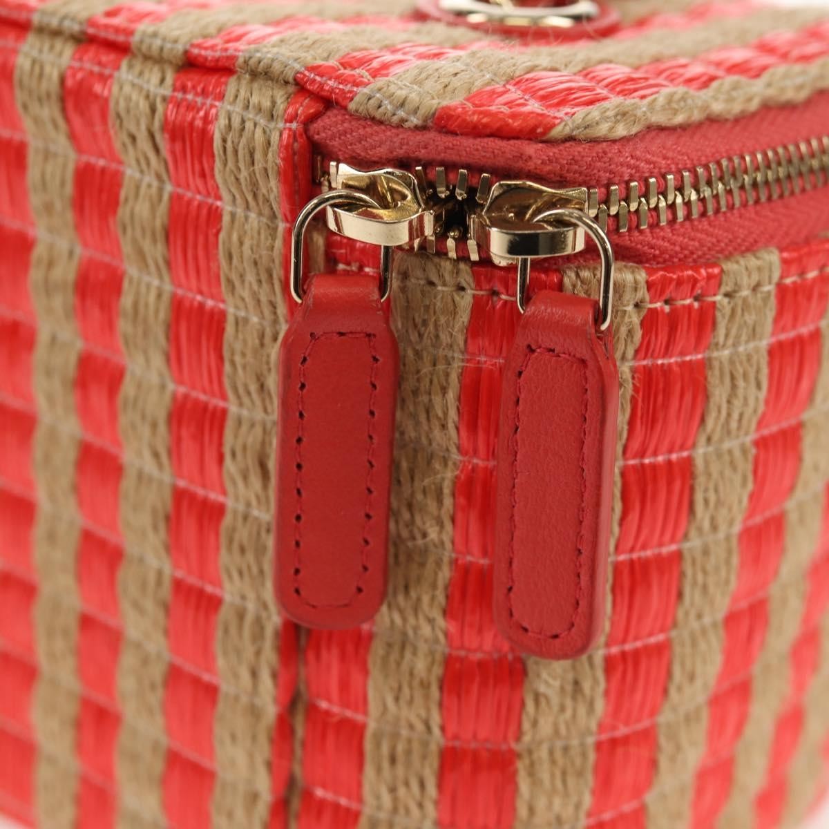 Chanel Classic Vanity Case With Chain Striped Raffia And Jute Beige Canvas Clutche & Pouche Bag (Pre-Owned)