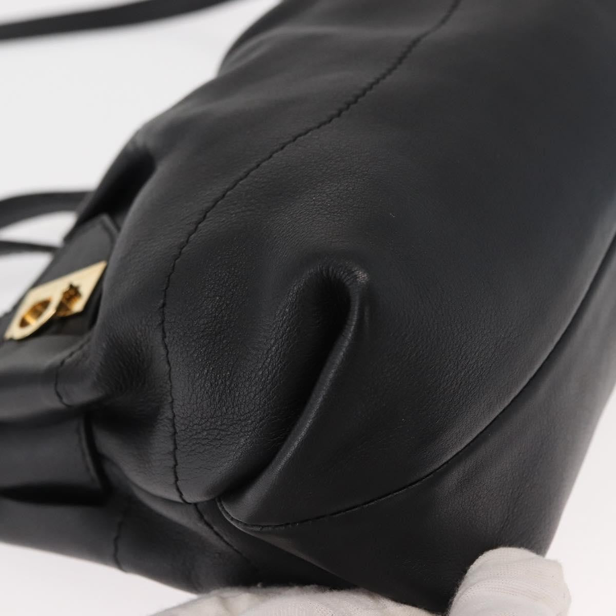 Salvatore Ferragamo W Chain Tote Leather Black Leather Handbag (Pre-Owned)