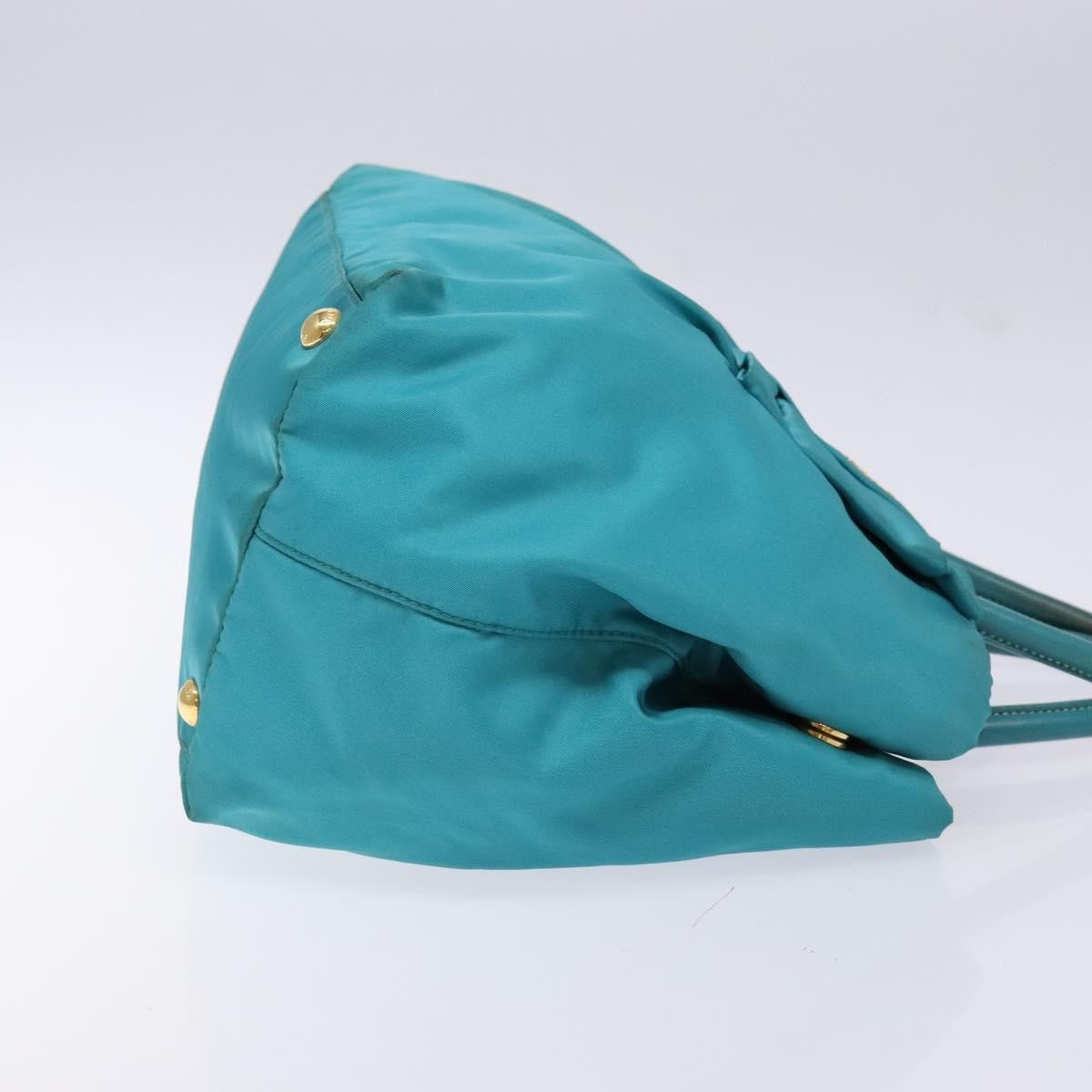 Prada Logo Bow Tote Tessuto With Leather Turquoise Nylon Bag (Pre-Owned)
