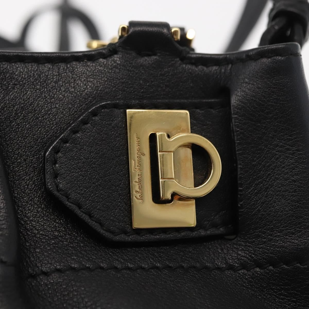 Salvatore Ferragamo W Chain Tote Leather Black Leather Handbag (Pre-Owned)