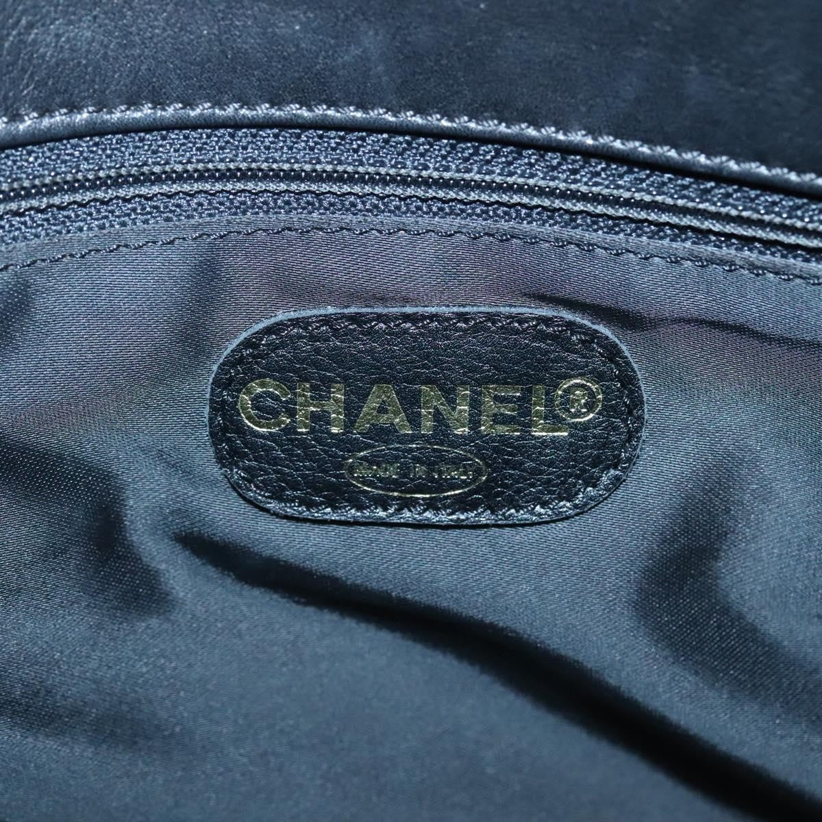 Chanel Vintage Front Pocket Chain Tote Leather Black Leather Shoulder Bag Bag (Pre-Owned)