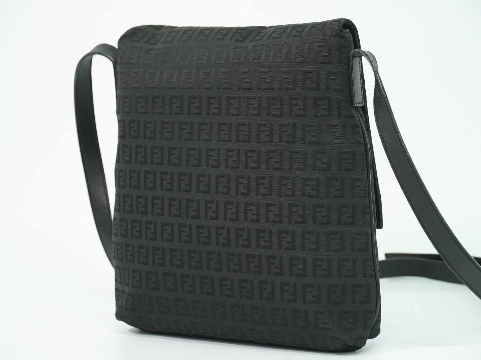 Fendi Vintage Flap Crossbody Bag Zucchino Canvas Black Canvas Shoulder Bag Bag (Pre-Owned)
