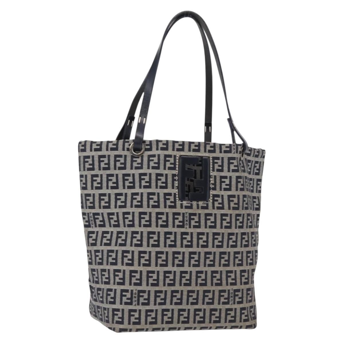 Fendi Shopping Tote Zucchino Canvas Navy Canvas Tote Bag Bag (Pre-Owned)