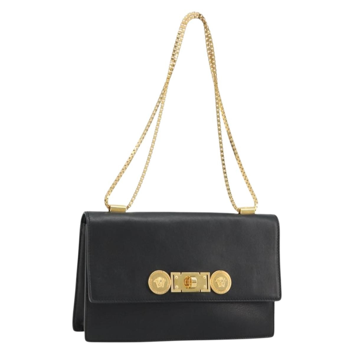 Versace Medusa Flap Chain Bag Leather Black Leather Shoulder Bag Bag (Pre-Owned)