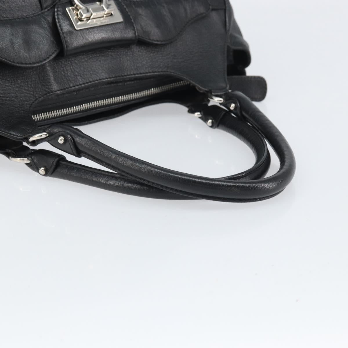 Salvatore Ferragamo Gancini Handbag Leather Black Leather Handbag (Pre-Owned)