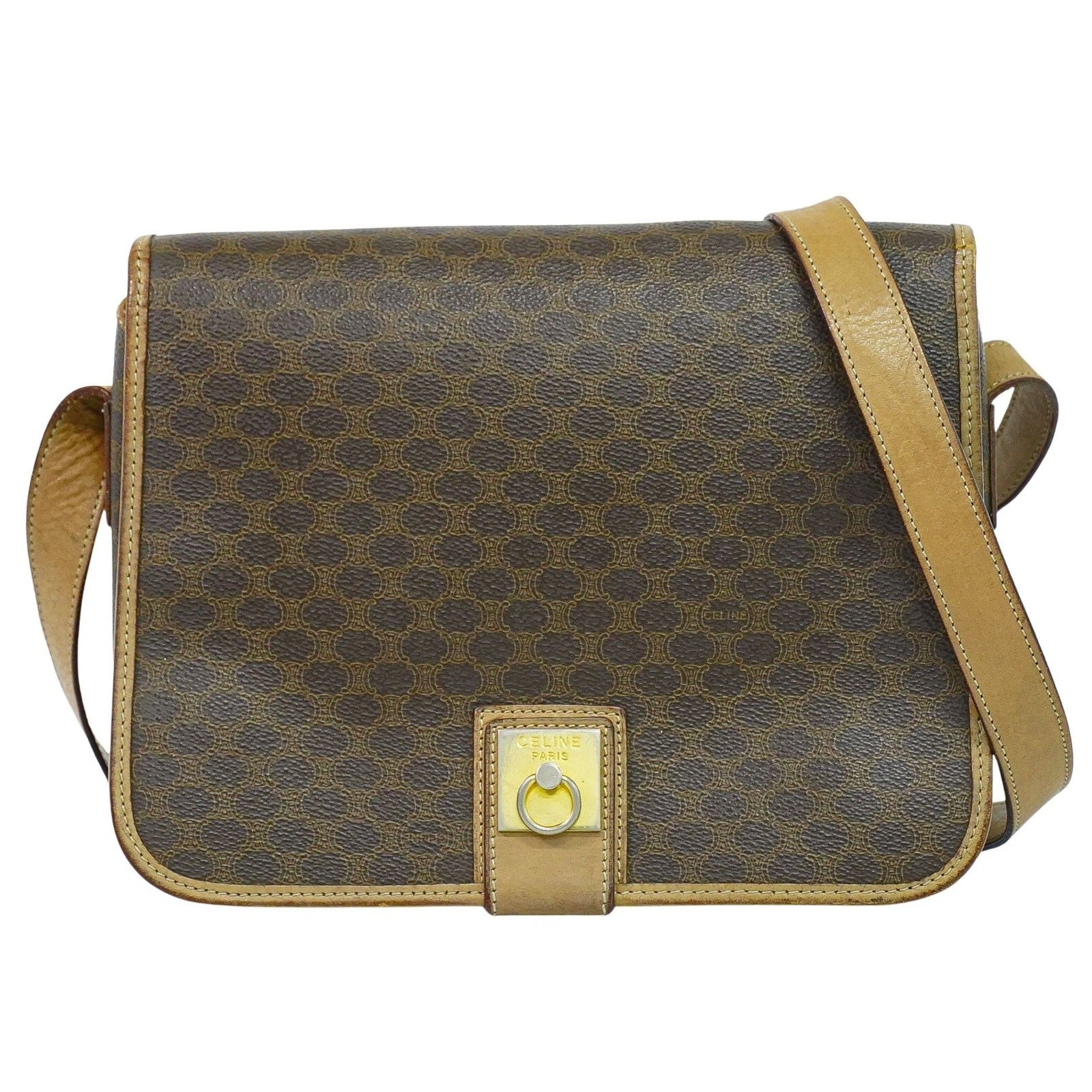 Celine Vintage Macadam Shoulder Bag Canvas And Leather Brown Canvas Shoulder Bag Bag (Pre-Owned)