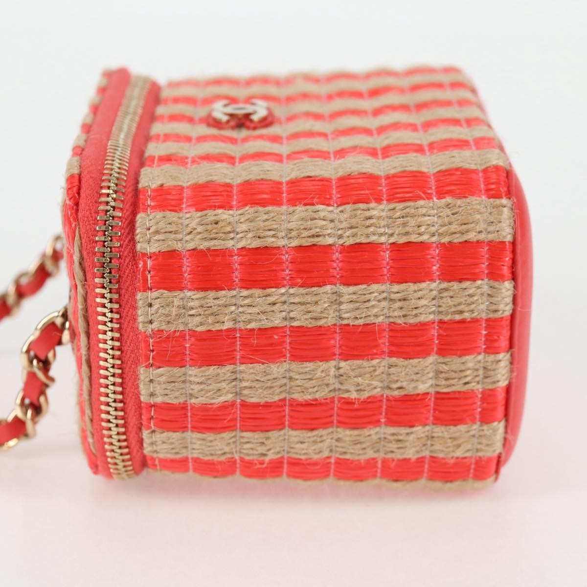 Chanel Classic Vanity Case With Chain Striped Raffia And Jute Red Canvas Shoulder Bag Bag (Pre-Owned)