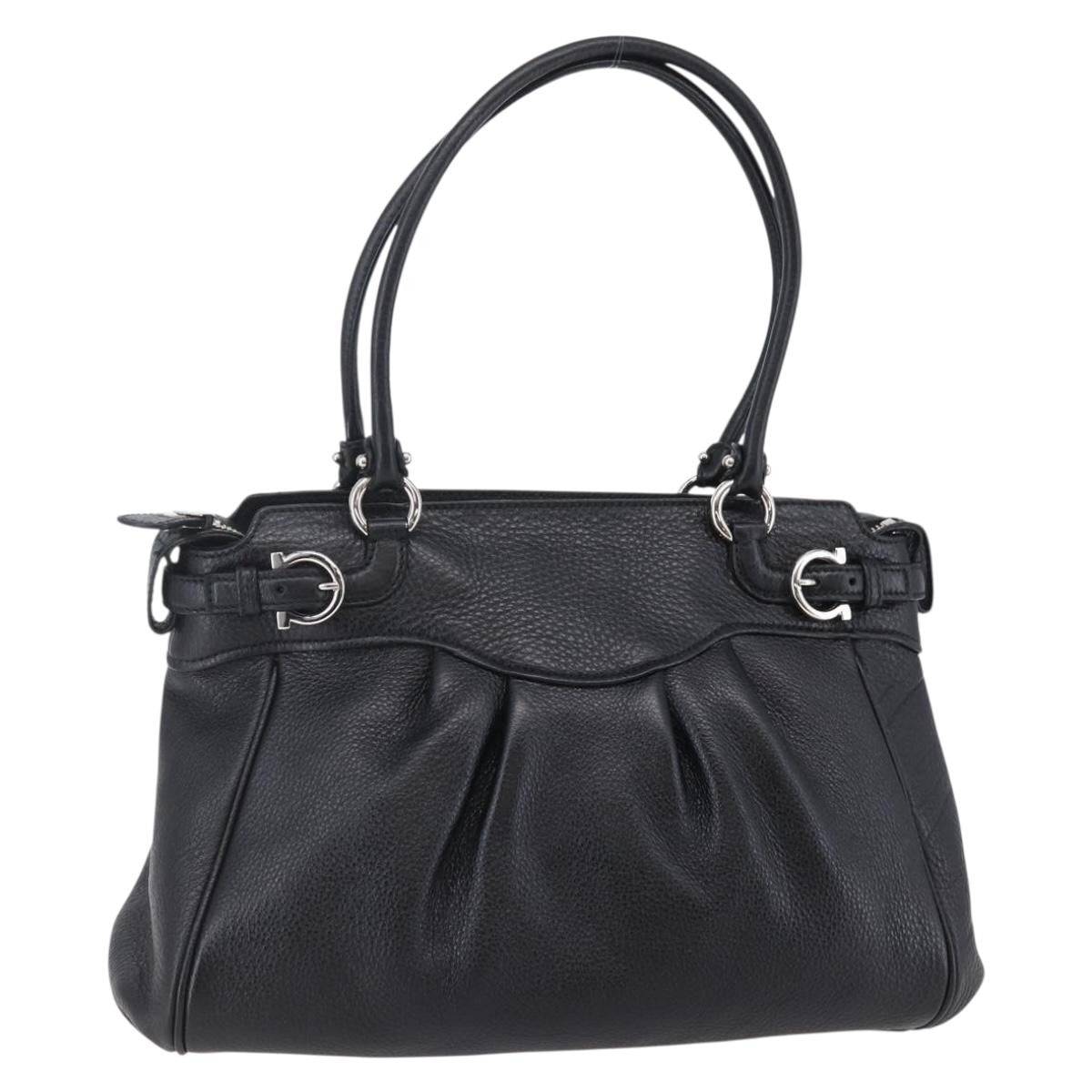 Salvatore Ferragamo Gancini Tote Leather Black Leather Tote Bag Bag (Pre-Owned)