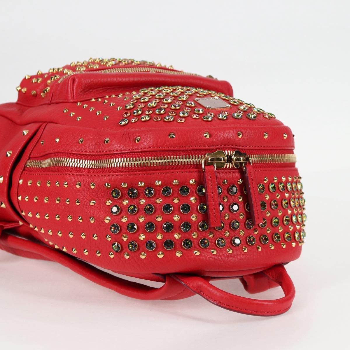 MCM Vintage Vicetos Backpack Leather Red Leather Backpack Bag (Pre-Owned)