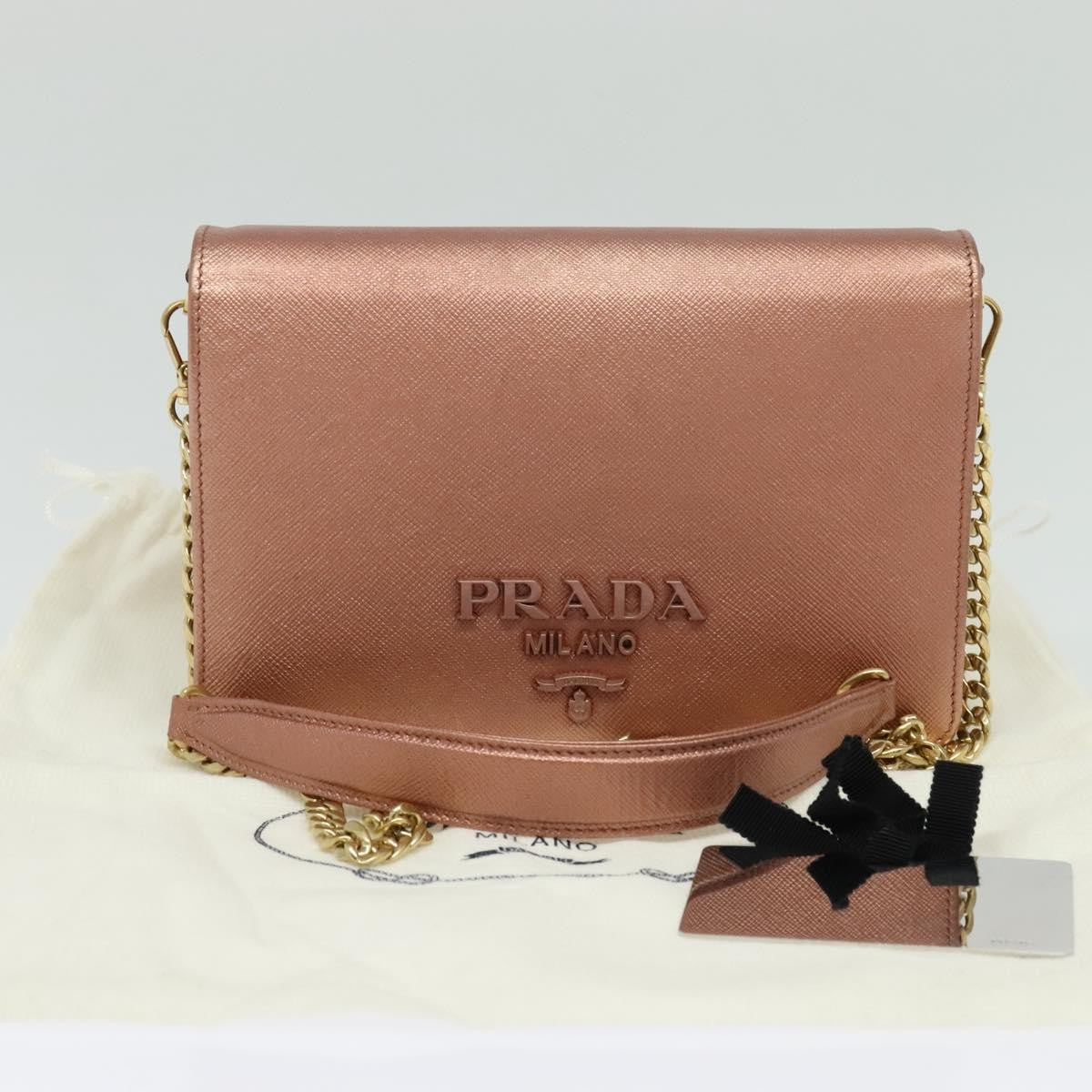 Prada Monochrome Chain Flap Bag Saffiano Leather Pink Leather Shoulder Bag Bag (Pre-Owned)