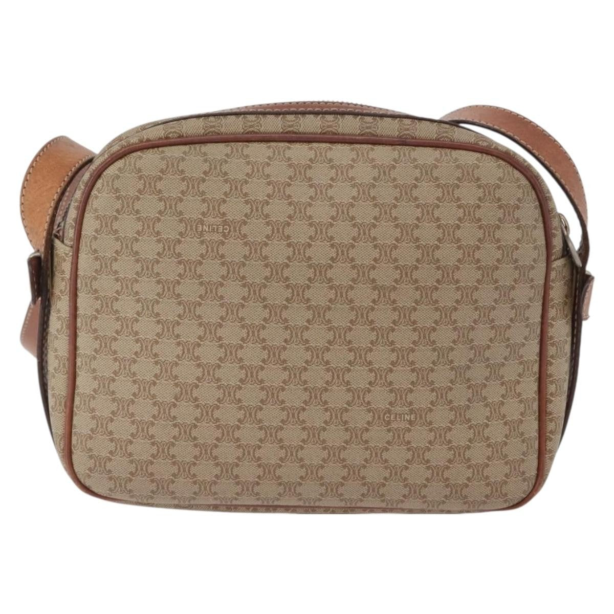 Celine Vintage Macadam Shoulder Bag Canvas And Leather Beige Canvas Shoulder Bag Bag (Pre-Owned)