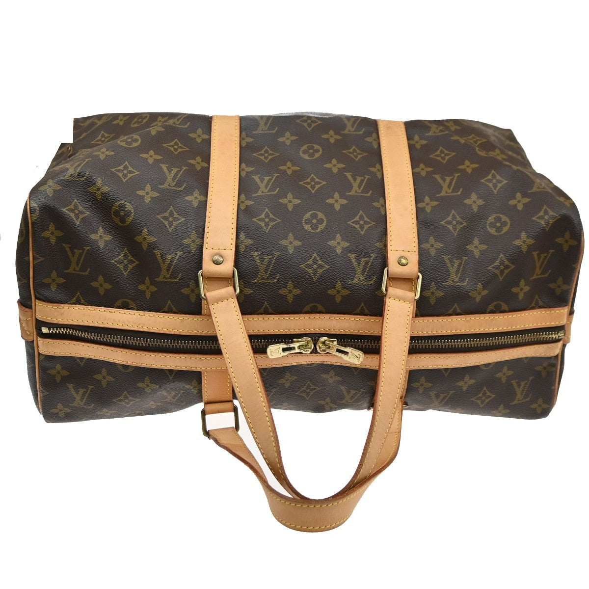 Louis Vuitton Sac Souple Handbag Monogram Canvas Brown Leather Travel Bag Bag (Pre-Owned)