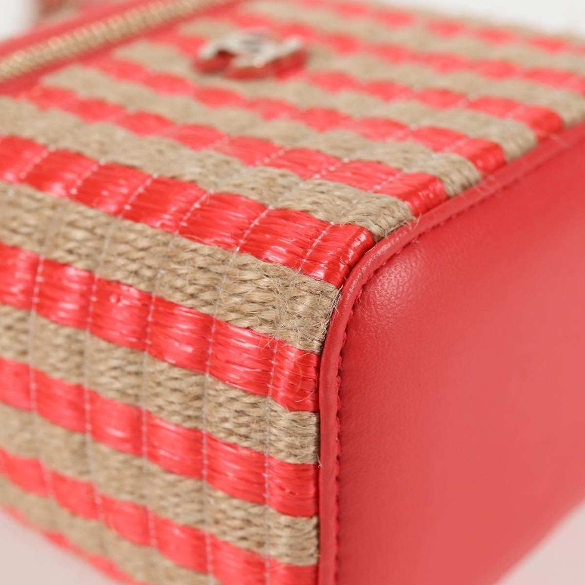 Chanel Classic Vanity Case With Chain Striped Raffia And Jute Red Canvas Shoulder Bag Bag (Pre-Owned)