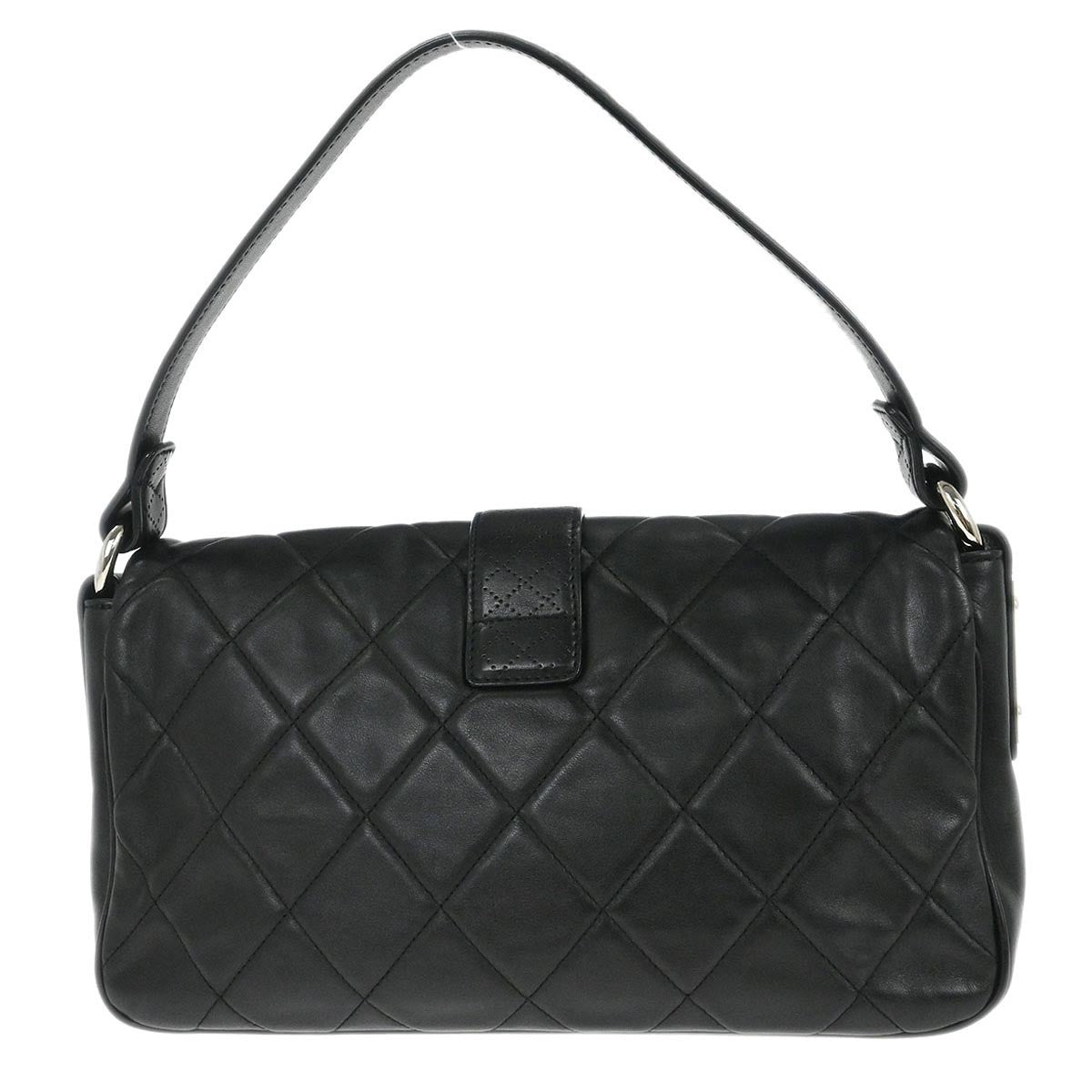 Chanel Door Latch Flap Shoulder Bag Quilted Leather Black Leather Handbag (Pre-Owned)