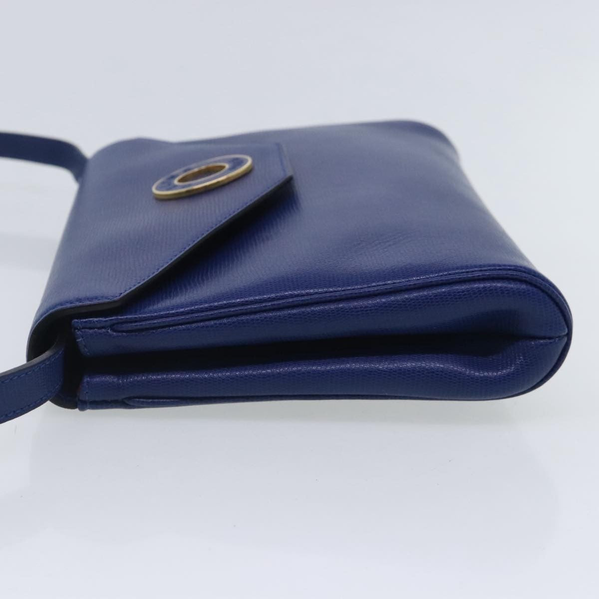 Celine Vintage Circle Logo Crossbody Bag Leather Blue Leather Shoulder Bag Bag (Pre-Owned)