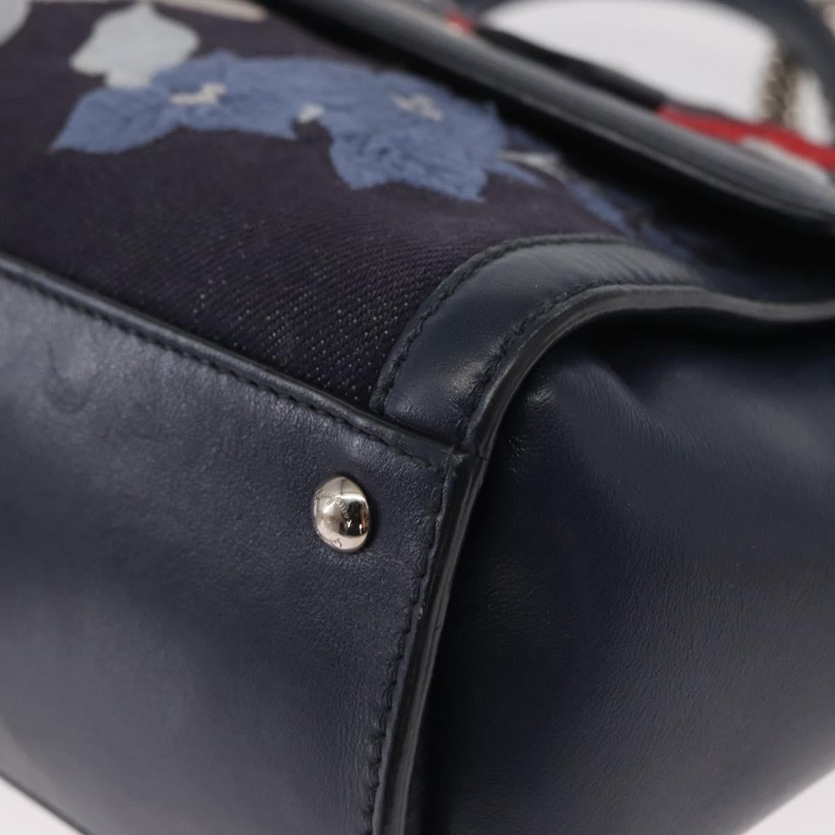 Salvatore Ferragamo Vala Handbag Leather Navy Denim_Jeans Handbag (Pre-Owned)