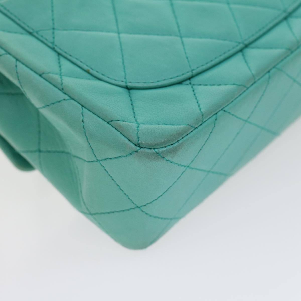 Chanel Vintage Square Classic Single Flap Bag Quilted Lambskin Blue Leather Bag (Pre-Owned)