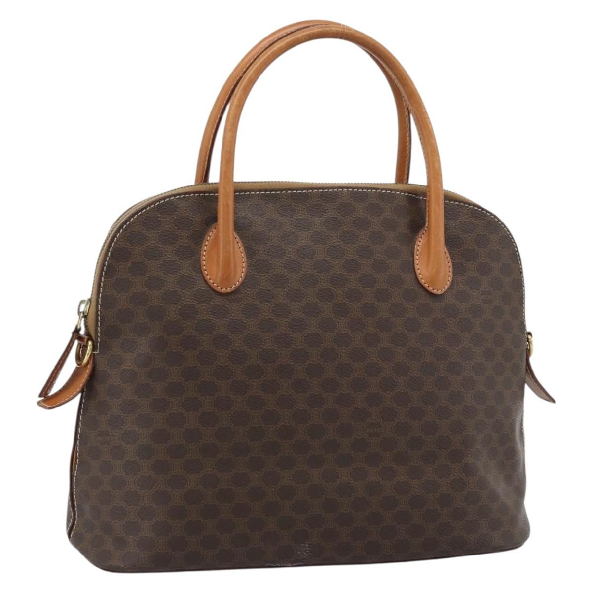 Celine Vintage Macadam Handbag Canvas Brown Canvas Handbag (Pre-Owned)