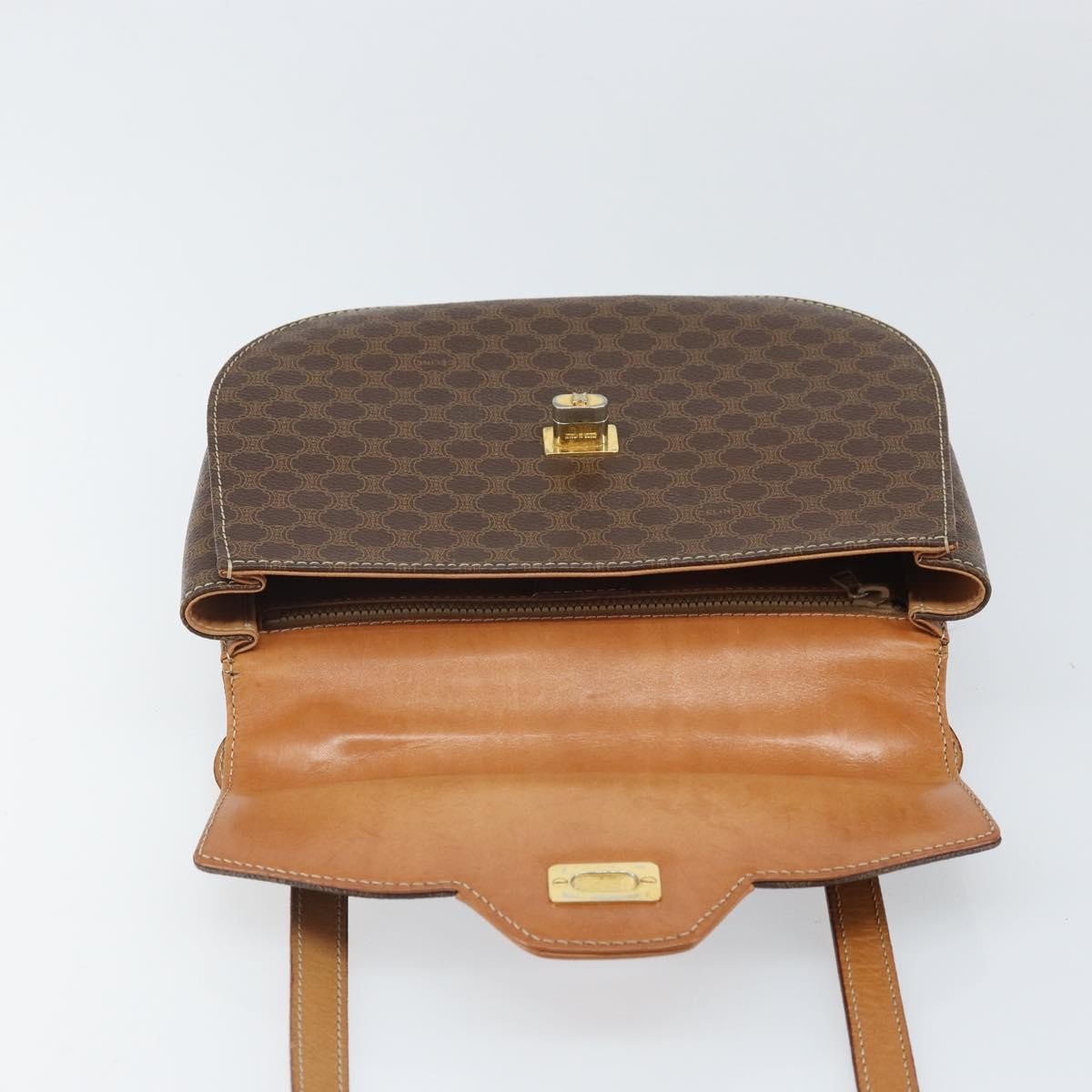 Celine Vintage Macadam Shoulder Bag Canvas And Leather Brown Canvas Shoulder Bag Bag (Pre-Owned)