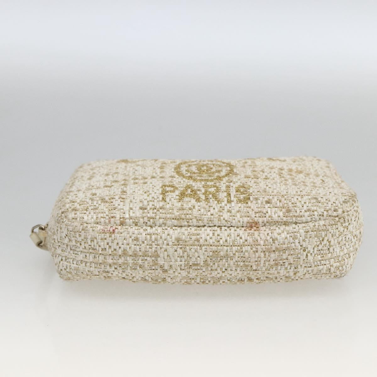 Chanel Deauville Curvy Cosmetic Pouch Tweed Gold Tweed Clutche & Pouche Bag (Pre-Owned)