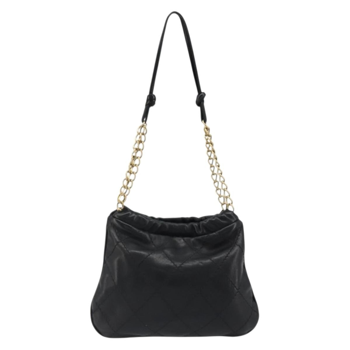 Chanel Chain Tote Leather Black Leather Shoulder Bag Bag (Pre-Owned)