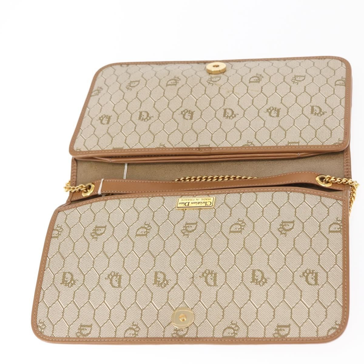 Christian Dior Vintage Honeycomb Chain Canvas Beige Canvas Shoulder Bag Bag (Pre-Owned)