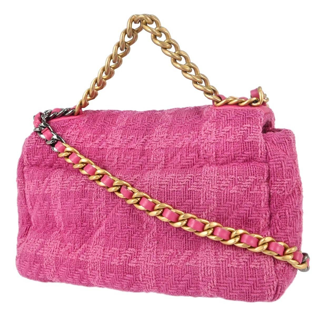 Chanel 19 Flap Bag Quilted Tweed Pink Tweed Handbag (Pre-Owned)