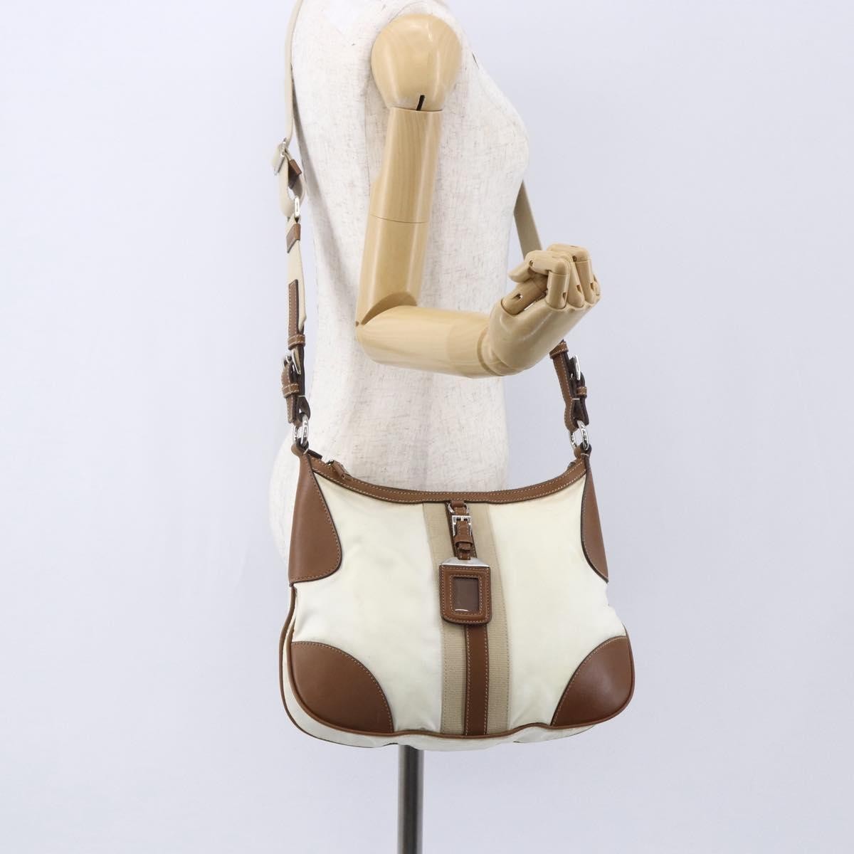 Prada Vintage Shoulder Bag Nylon And Leather Beige Nylon Shoulder Bag Bag (Pre-Owned)
