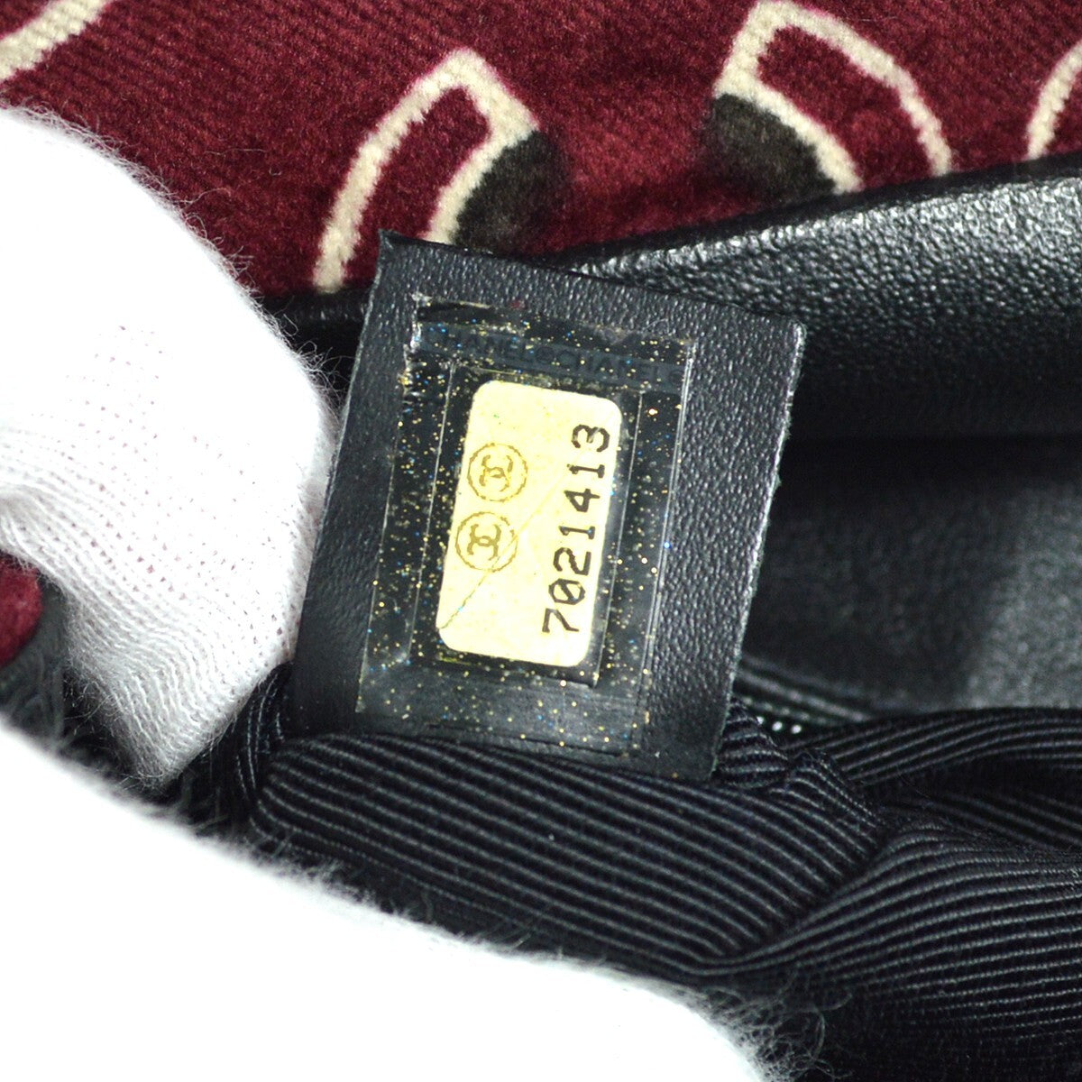 Chanel Cc Top Handle Bag Coco Print Velvet Burgundy Velvet Handbag (Pre-Owned)
