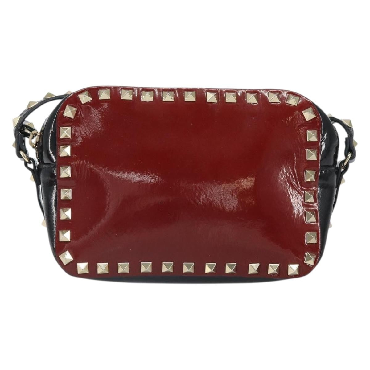 Valentino Garavani Rockstud Chain Camera Crossbody Bag Patent Leather Red Patent_Leather Clutche & Pouche Bag (Pre-Owned)