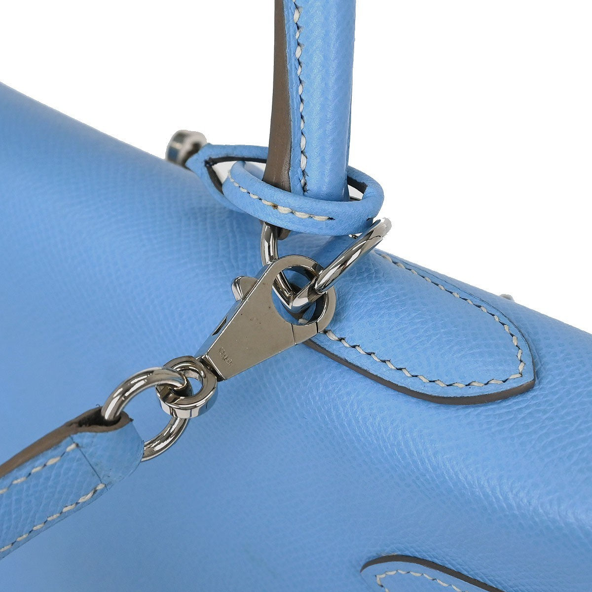 Hermes Kelly Handbag Blue Epsom With Palladium Hardware Blue Leather Handbag (Pre-Owned)