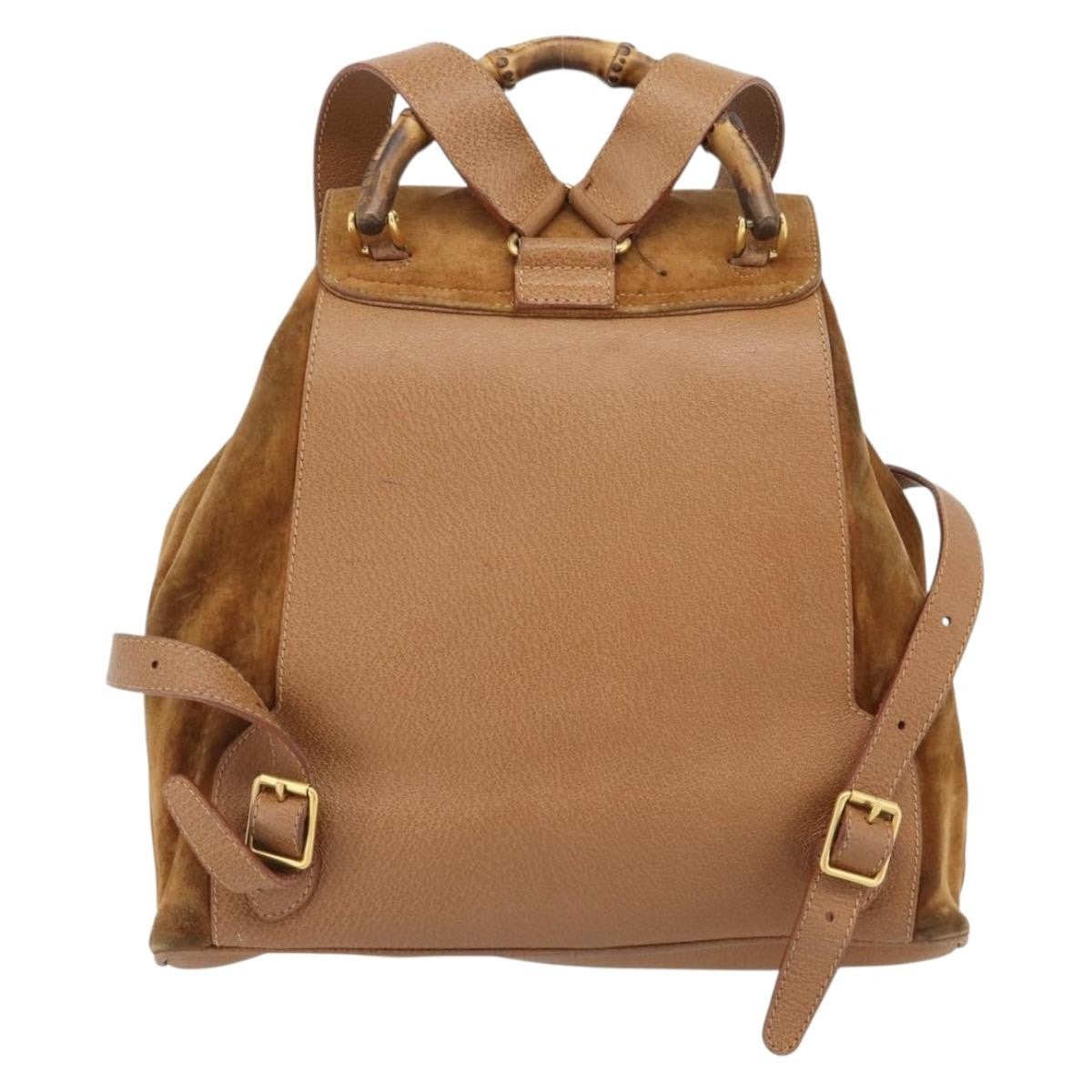 Gucci Vintage Bamboo Backpack Suede Brown Suede Backpack Bag (Pre-Owned)