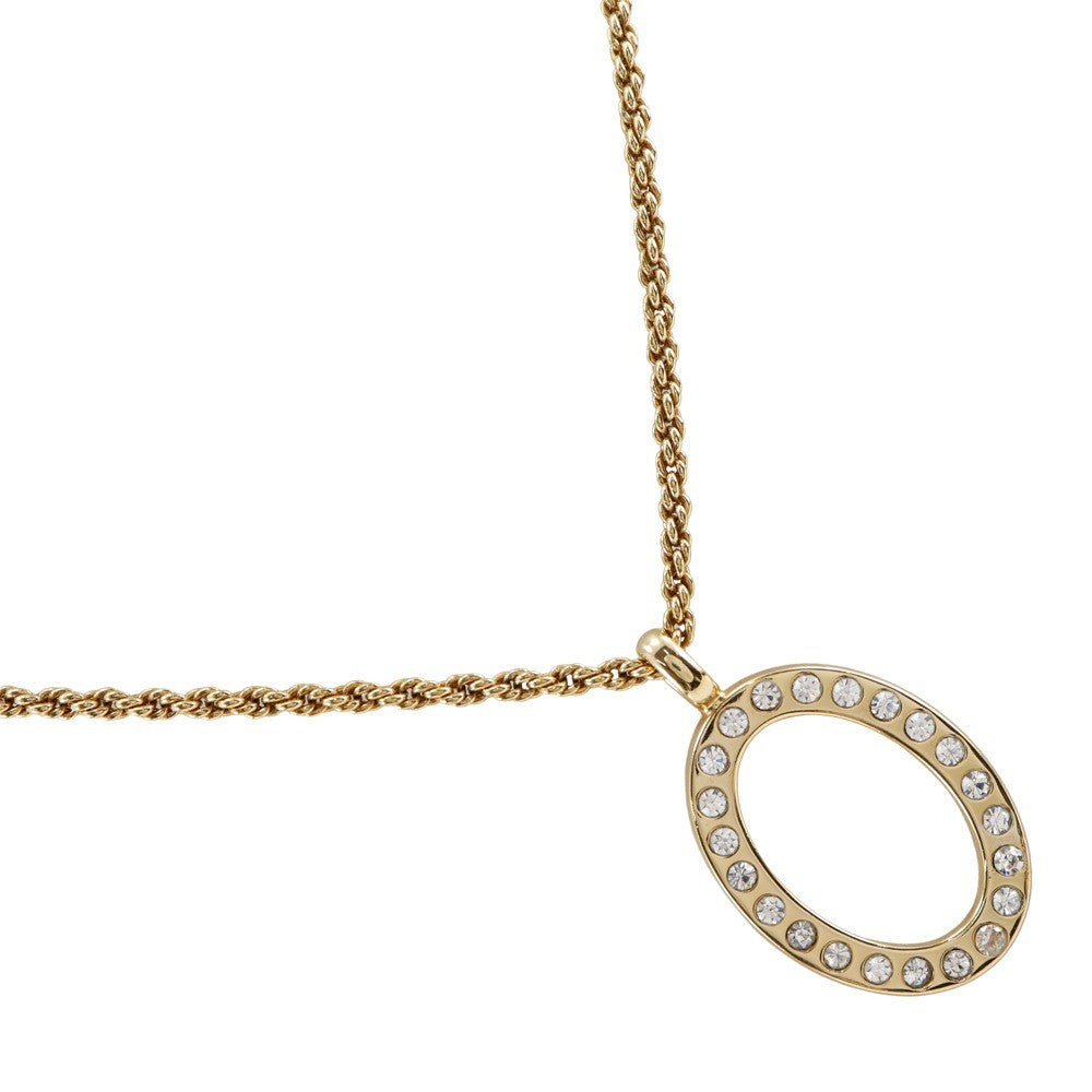 Christian Dior Vintage Circle Pendant Necklace Metal With Crystals Gold Gold_Plated Necklace Jewelry (Pre-Owned)