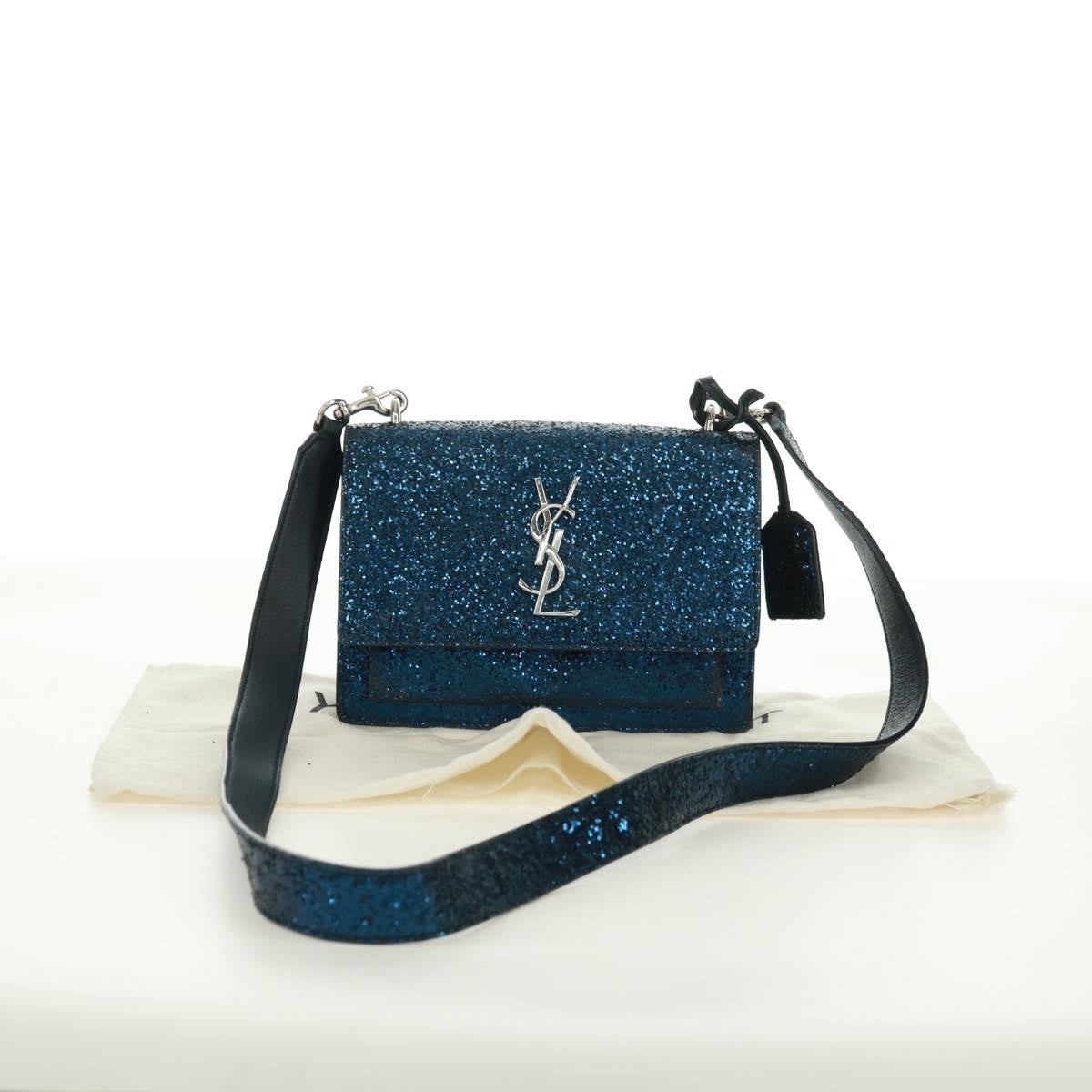 Saint Laurent Sunset Satchel Glitter Blue Leather Shoulder Bag Bag (Pre-Owned)
