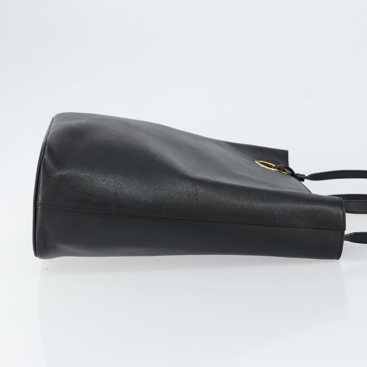 Salvatore Ferragamo Gancini Handbag Leather Black Leather Handbag (Pre-Owned)
